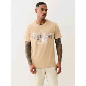 True Religion Dimensional Logo Print T-shirt Men Size M Tan Travertine Budha NWT